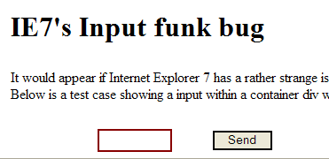 IE7 screen shot showing the send button outside of it's container
