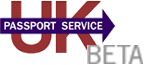 UK passport office logo with a beta sign imposed. 