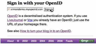 Simon's demo shows logging into his site with OpenID.